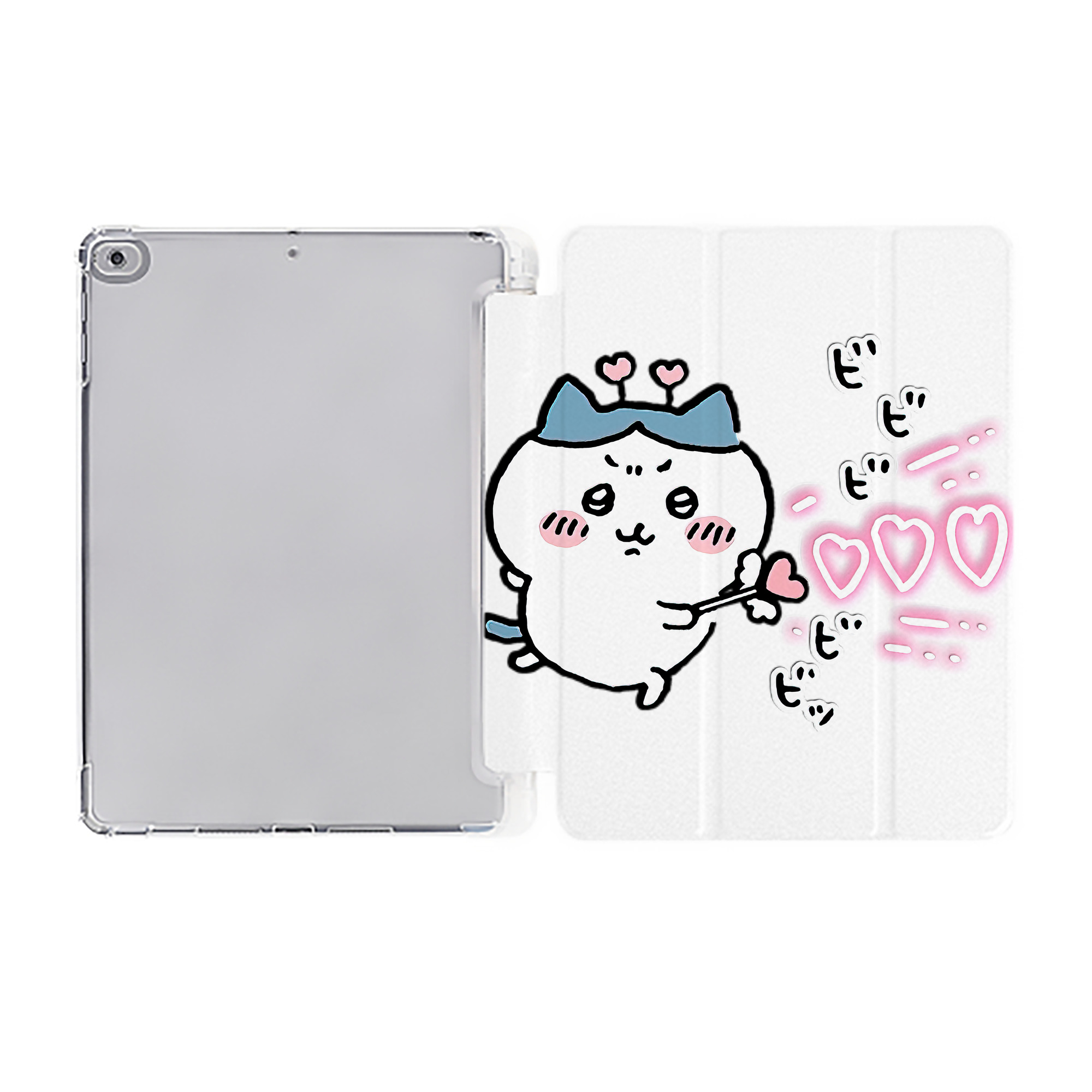 （画像用） ちいかわ ハチワレ Chii-kawa hachiware IPad ケース ペン収納付き 三つ折りスタンド PUレザー×シリコン 対応機種9.5/10.5/10.9インチ